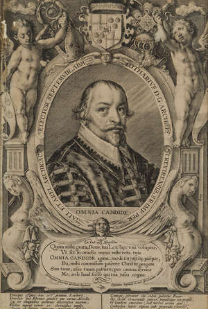 Crispijn de Passe the Elder, 
		Dutch 1564-1637- 
		 
		Portrait of Lothar Johann Reinhard von Metternich (15511623), Archbishop and Elector of Trier, afte