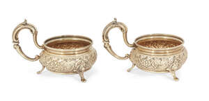 
	
		A pair of German repousse silver gilt cup holders, possibly Deyhle Gebrüder, c.1900, both...