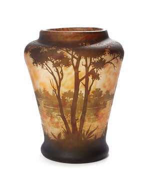 
	
		Daum, a cameo glass landscape vase
		c.1910, signed in cameo Daum Nancy with Cross of...
