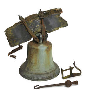 
	
		A Victorian bronze bell, cast by J.Warner & Sons, London, 1890, with iron clapper, 50cm...