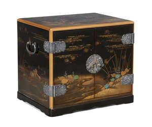 
	
		A Japanese lacquer shodana, late 19th century, two doors and panels decorated with...