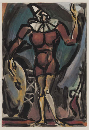 
	
		Georges Rouault,
		French 1871-1958-
		 
		Le Clown a la Grosse Caisse, 1930;
		 
		