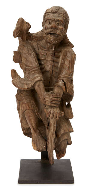 
	
		A Chinese carved wood figure of Li Tieguai, 18th century, carved leaning on his gnarled...