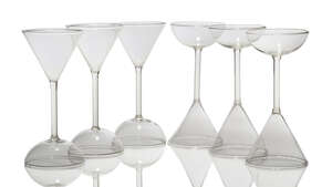 
	
		Alessandro Mendini (1913-2019), a set of six TYL liqueur glasses for Studio Alchimia 
		