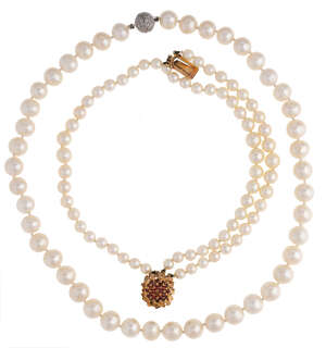
	
		A cultured pearl bracelet and a fresh water cultured pearl necklace,  the bracelet...