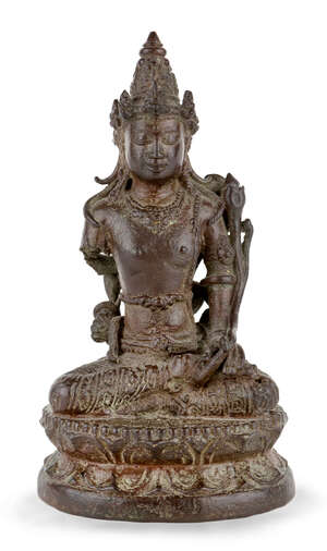 
	
		A Chinese bronze figure of Tara, Ming dynasty, 17th century, cast seated in dhyanasana on...
