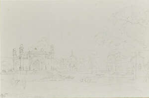 
	
		Attributed to William Daniell RA, 
		British 1769-1837-
		 
		Mughal temple and...