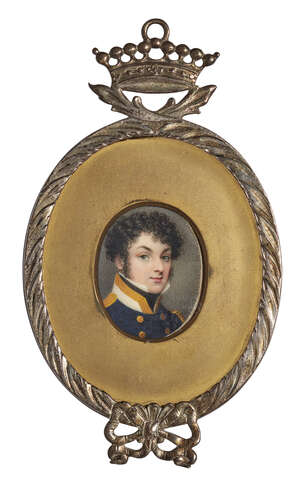 
	
		British School, 
		early 19th century- 
		 
		Portrait miniature of a young naval...