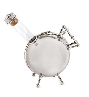 
	
		Schott & Gen Jena, an unusual glass decanter with lined nickel plated case
		Early 20th...