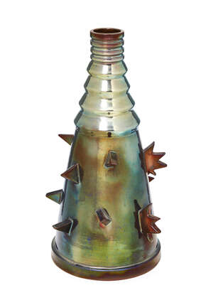 
	
		A Modern iridescent ceramic vase
		c.1960-1970s, unmarked
		The tapered form decorated...