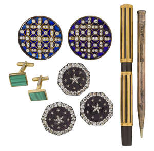 
	
		A Waterman 'Ideal' fountain pen, with applied openwork linear case, the top with engraved...