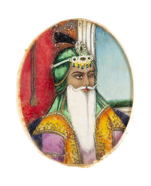 
	
		A Sikh portrait on ivory of Maharaja Ranjit Singh (1780-1839), North India, circa 1850,...
