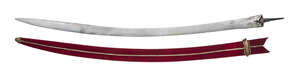 A steel blade, India, 19th century, with red velvet with braided sheath, 95cm. long
		Provenance: Private Collection UK