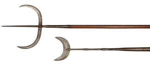 
	
		Two Chinese polearms, 19th century, one with trident blade, the other with crescent...