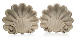 
	
		A pair of shell form plaster wall lights,
		Second half 20th Century,
		Incorporating...