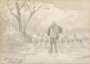 
	
		Jean-Ferdinand Chaigneau, 
		 
		French 1830-1906- 
		 
		Berger et moutons dans une...