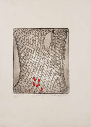 
	
		Chitrangada Krishna, (Indian, 20th-21st Century)Composition, Etching with hand colouring,...