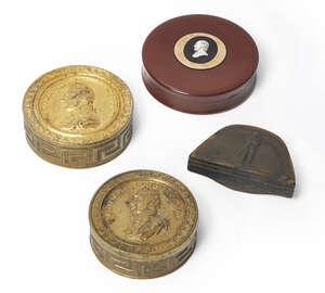 
	
		A Continental gilt-brass tobacco box commemorating Vice-Admiral Horatio Nelson, early...