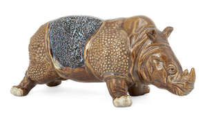 
	
		A Japanese studio pottery model of a rhinoceros, early 20th century, standing four...