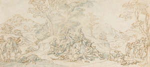 
	
		Flemish School, 
		17th century- 
		After the hunt; 
		black chalk, pen and brown ink,...