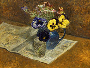 
	
		Carolyn Sargeant, 
		British b.1937- 
		 
		Pansies and Wallflowers;
		oil on board,...