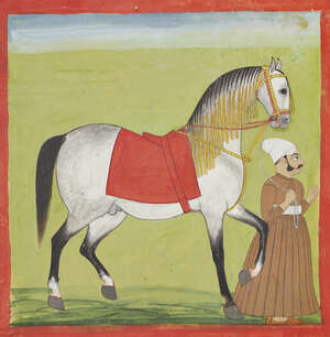 
	
		A portrait of a horse, Mewer, North India, circa 1800,  opaque pigments and gold on...