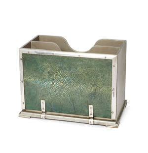 
	
		Child & Child, a silver, shagreen and wood letter rack
		Mark of Child & Child, London...