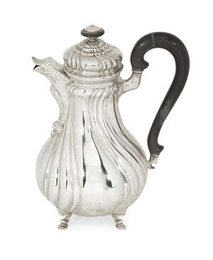 
	
		A late 19th/early 20th century German 750 silver coffee pot, the base stamped N 750,...