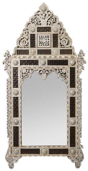 
	
		A large Ottoman mother-of-pearl and bone inlaid mirror, Syria, late 19th century, 93cm....