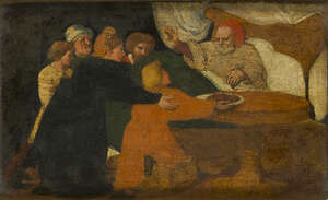 Venetian School, 
		late 17th century- 
		Jacob Blessing Esau; 
		oil on panel, 14x22.5cm
