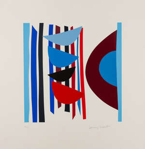 
	
		Sir Terry Frost RA, 
		British 1915-2003- 
		 
		Blue, Red, Black Vertical Rhythm...
