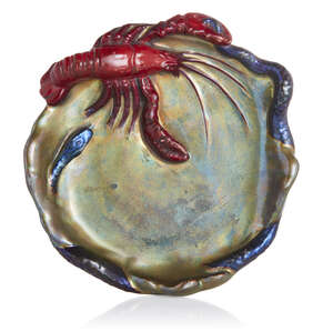 
	
		Zsolnay (Hungarian), an Eosin glazed 'Lobster and snake' vide poche the design attributed...