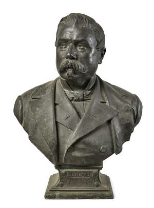 
	
		Ernest-Eugéne Le Chretien, French, 1840-1909, a bronze portrait bust of L.Breton, cast...