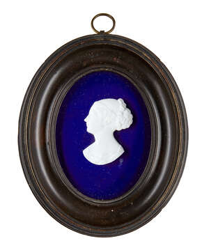 
	
		British School, a white paste portrait relief of a lady, early 19th century, unsigned,...