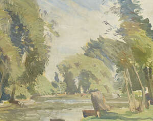 
	
		Elliot Seabrooke LG,
		British 1886-1950-
		 
		A view of Battersea Park;
		 
		oil...