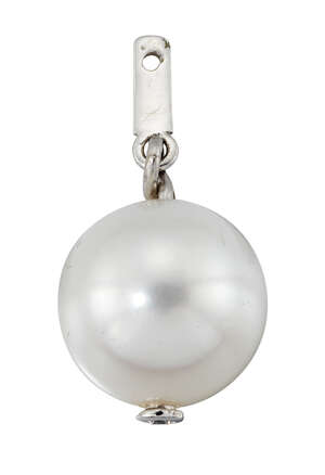 
	
		A single cultured pearl and diamond drop, the cultured pearl, measuring approximately...
