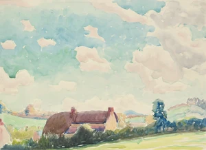 Claude Flight, British 1881-1955 - Rural Idyll, c.1923; watercolour on paper, 34.8 x 48.3 cmProvenance:with Archeus Fine Art, London (according to the label 