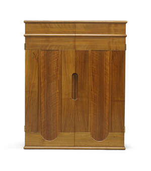 
	
		Alan Peters (1933-2009), a Devon walnut safe cabinet, 1994, two hinged panelled doors...