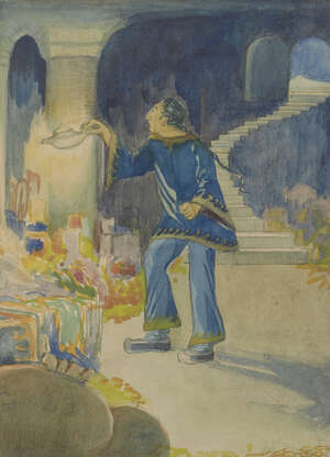 Millie Frood, 
Scottish 1900-1988- 
Aladdin; 
watercolour on paper, signed lower right 'M...