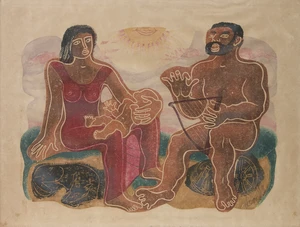 Leon Underwood,&nbsp;British 1890-1975,&nbsp;The Growth of Habitation: The Family, 1944;&nbsp;linocut in colours on...