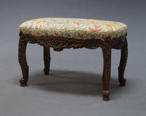 
	
		A Continental style needlework and mahogany framed stool,  20th Century, the shaped...