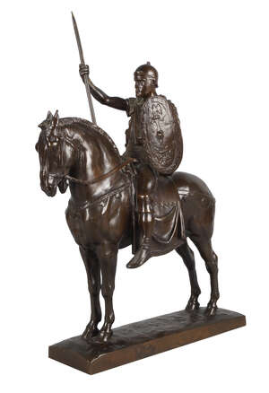 
	
		Emmanuel Frémiet, French, 1824-1910, A bronze group entitled 'Cavalier Romain', late...