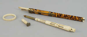 
	
		A Chinese tortoiseshell and ivory travelling eating set, 19th century, to include a knife...