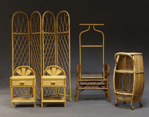 
	
		A  selection of bamboo furniture, c.1960s and later, to include a four fold screen, 166cm...