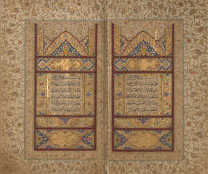 
	
		A Qur'an, signed Ibrahim al-Qummi, dated 1201AH/1786-87AD., Iran, 192ff. plus 4 fly...