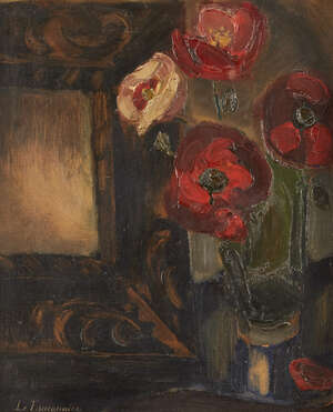 Henri Le Fauconnier, 
		French 1881-1946-
		 
		Still life with poppies in a vase and a picture frame, 1915;
		 
		oil on canvas, signed lower right; si