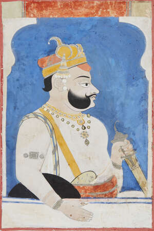 
	
		A portrait of ruler Raj Singh of Sawar, Sawar, circa 1730, opaque pigments on paper,...