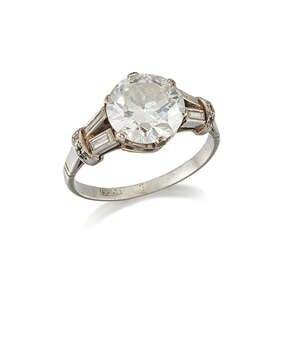 
	
		A  diamond single stone ring, the circular -cut diamond weighing approximately 2.52...