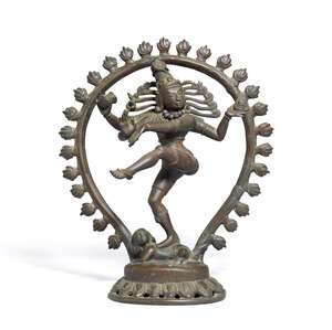 A bronze figure of Shiva Nataraja, South India, learly 20th century, dancing on the prostrate...