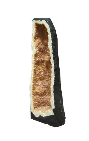 
	
		A quartz geode specimen, the exterior painted black, 67cm high  

	


